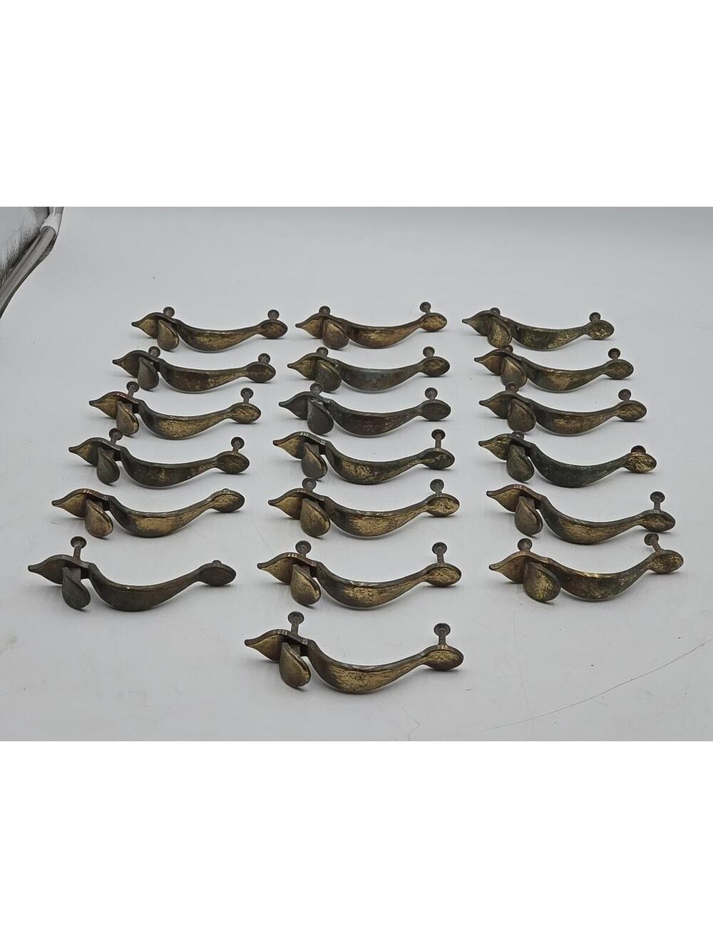 (19) Vtg Keeler Brass Tulip Drawer Pulls 3” Centers Patena Brass Finish 4.5"